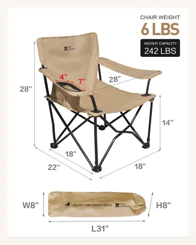 Miniatura 2 de MOBI GARDEN Silla de camping portátil para adultos, asiento y respaldo, silla cuádruple con 2 portavasos y bolsillo trasero de malla, bolsa de Negro