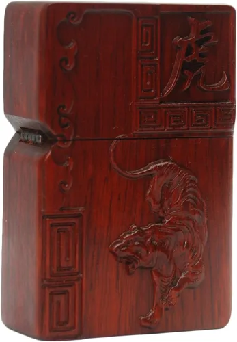 Miniatura 34 de Caja de carcasa de madera natural tallada en palisandro Huanghuali para módulo Zippo (Zodíaco Caballo)