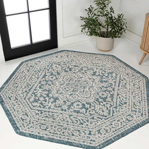 Miniatura 100 de Eyely BMS101D-28 - Alfombra de pasillo con textura de medallón de Santa Mónica Slesi, para interiores y exteriores, estilo costero, bohemio, Gris