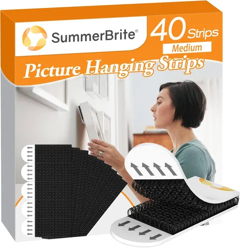 Miniatura 10 de Summerbrite - Tiras resistentes para colgar cuadros, sin dañarlos, kit para colgar cuadros, ganchos sin clavos, cinta adhesiva para pared