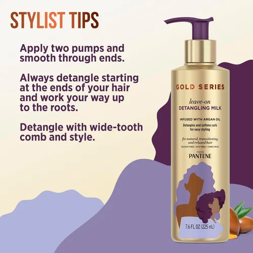 Miniatura 5 de Pantene Serie Oro Tratamiento capilar con leche para desenredar el cabello rizado, natural y con textura, 7.6 fl oz Desenredante para cabello