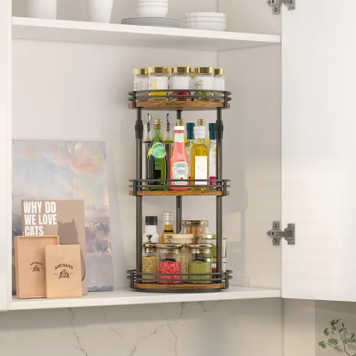 Miniatura 2 de Across-Star Organizador Lazy Susan para Especias, Organizador de Especias Giratorio Ajustable de 3 Niveles para Gabinete de Marrón rústico