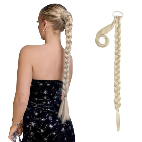 LullaBellz Extensión de cabello sintético – Trenza, grande de 26 pulgadas de largo, rubio californiano, base de banda para el cabello, cabello