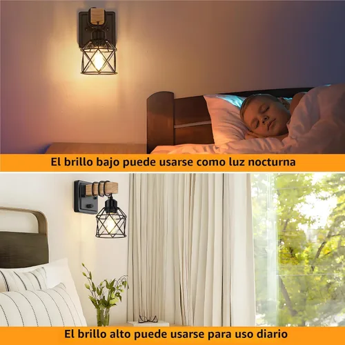 Miniatura 7 de FadimiKoo Juego de dos apliques de pared regulables, lámpara de pared para mesita de noche con interruptor giratorio, luminarias de baño de madera