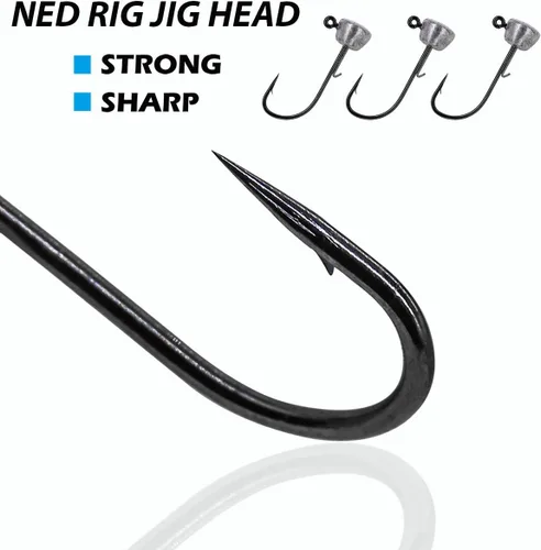 Miniatura 5 de Ned Rig - Ganchos de pesca con cabeza de jig, paquete de 50 cebos Ned Rig para pesca de lubina, ganchos de cabeza de plantilla para señuelos suaves