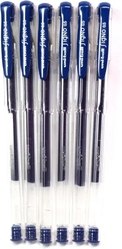 Uni-ball Signo - Bolígrafo estándar de tinta de gel UM-100 (UM100.64), azul negro, 0.020 in, 6 bolígrafos por paquete (importación japonesa)