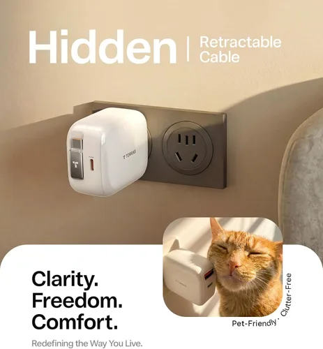 Miniatura 5 de Torras FlexLine Cargador retráctil, 35 W GaN III USB-C bloque de cargador con puertos duales, cargador de teléfono de carga rápida para iPhone