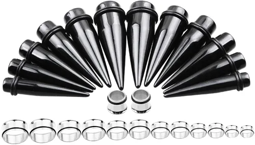 Miniatura 7 de TOPBRIGHT Juego de 24 tapones de acrílico UV y tapones de acero quirúrgico, kit de medidores de oído, juego de estiramiento de ojales, 00G-0.787in