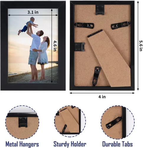 Miniatura 2 de Hoikwo 18 paquetes de marcos de fotos de plástico negro de 3.5x5 multifuncionales con cubierta de plástico para fotos familiares, obras de arte