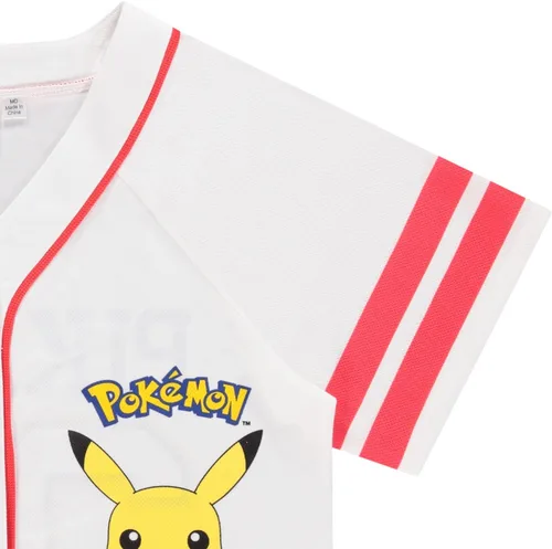 Miniatura 4 de Pokemon Camiseta de béisbol Pikachu para mujer, con botones y malla de pokeball Ash Pikachu, Charizard, con botones