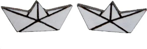 Miniatura 3 de Origami - Aretes de madera pintada de color blanco con postes de titanio hipoalergénicos sin níquel, joyería de capitán marinero