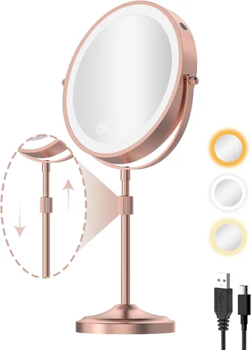 Miniatura 10 de Espejo de maquillaje iluminado de 9 pulgadas con 1 aumento de 10x, espejo de tocador de aumento recargable de 5000 mAh con luces, 3
