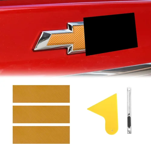 Miniatura 25 de QianBao Compatible con envoltura de vinilo de fibra de carbono de 11.8 x 4 pulgadas, kit de envoltura de emblema Chevy Bowtie con espátula y Negro 6
