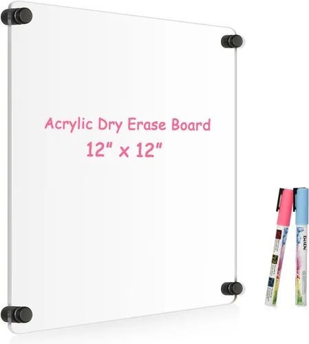 Miniatura 10 de Pizarra Blanca Acrílica para Pared, Pizarra Blanca Semanal Transparente de 12" x 12", Pizarra Blanca de Planificación Semanal Pequeña para Pared