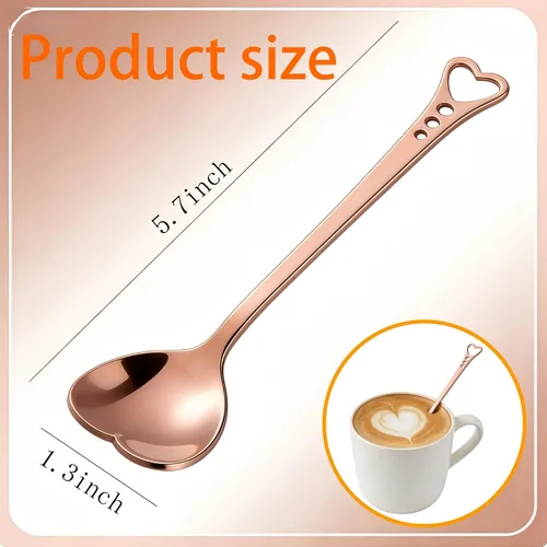 Miniatura 2 de jinyatu - Cuchara de postre de acero inoxidable con forma de corazón, accesorio de cocina para pastel, té, azúcar, helado, fruta, 8 piezas (oro rosa)
