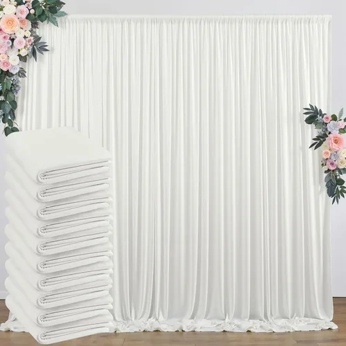 Miniatura 120 de Cortinas de telón de fondo blanco de 30 pies x 8 pies para fiestas de boda, 6 paneles de 5 pies x 8 pies, cortinas de fotografía de poliéster sin