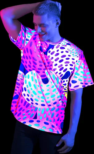 Miniatura 2 de aofmoka - Camiseta ultravioleta hecha a mano, reactiva a luz negra, con impresión decorativa