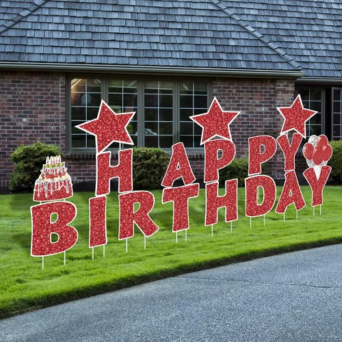 Miniatura 11 de Jetec 18 Piezas de Carteles de Cumpleaños para Patio con Estacas, Carteles de Cumpleaños al Aire Libre de 16 Pulgadas, Decoraciones de Cumpleaños