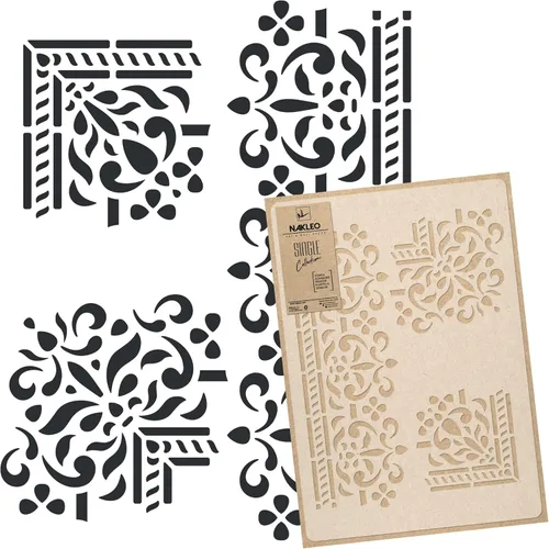NAKLEO Plantilla grande de pintura de pared de 16,9 x 25,2, patrón de adorno de esquina de borde, plantilla de plástico reutilizable, decoración del