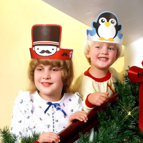 Miniatura 7 de Skylety 40 sombreros de fiesta de papel de Navidad para niños, ajustable, corona de papel, diadema, Papá Noel, elfo, reno, muñecos de nieve, hombre