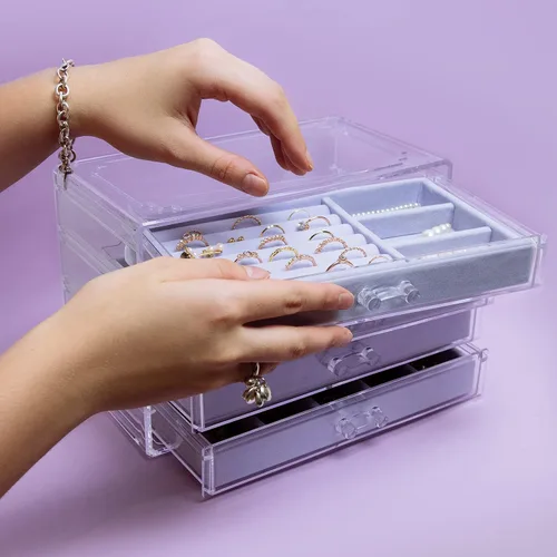 Miniatura 3 de The TopCherry Organizador de joyas de acrílico con 4 cajones, organizador de aretes, caja de joyería transparente, anillos, collares, pulseras