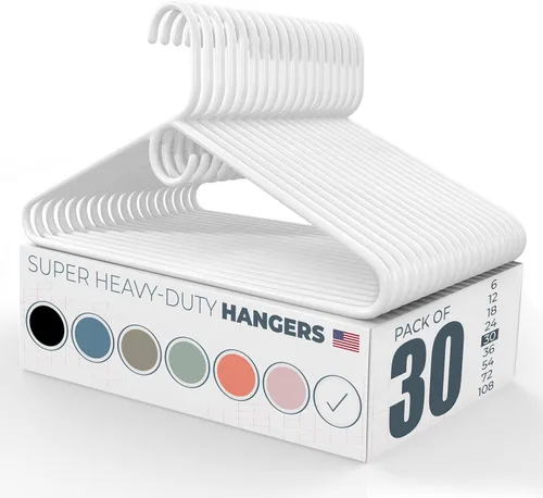 Miniatura 23 de Perchas de ropa súper resistentes, paquete de 50 (54 unidades), fabricadas en los Estados Unidos, capacidad de 10 libras, perchas de plástico grueso