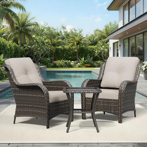 Miniatura 34 de Joyside Juego de sillas de mimbre para patio, juego de 3 piezas de mimbre para exteriores con 2 sillas reposabrazos y 1 mesa auxiliar para terraza