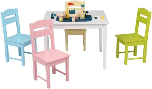 Miniatura 6 de Juego de mesa y 4 sillas de madera para niños, juegos de mesa de actividades para niños pequeños para dibujar lectura arte sala de juegos, muebles