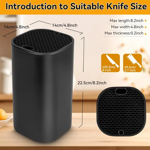 Miniatura 3 de Ninonly Bloque de cuchillos sin cuchillos 2 en 1 universal cuadrado para cocina con ranura para tijeras, ahorro de espacio, almacenamiento de Negro