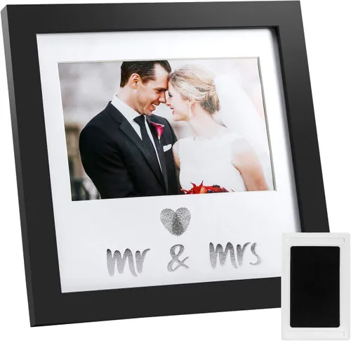 Jinchuan Marco de recuerdo y kit de tinta con estampado de corazón, marco de fotos de boda, idea de regalo de despedida de soltera, regalo para