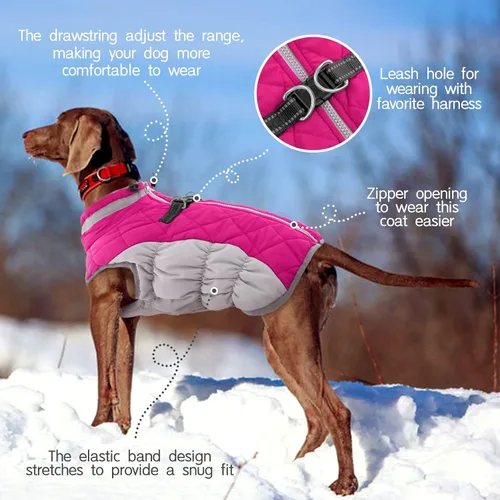 Miniatura 4 de FUAMEY - Abrigo para perro, color rosado, de piel sintética, cuello alto, con cremallera, impermeable, reflectante, resistente al viento, ajuste