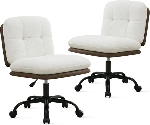 Miniatura 10 de SOFTHION Juego de 2 sillas de escritorio de oficina sin brazos con ruedas, asiento ancho, giratorio, de altura ajustable, cómoda silla cruzada
