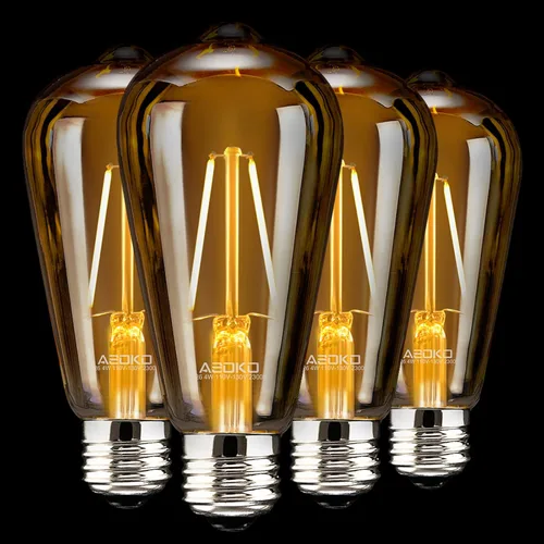 ASOKO Paquete de 4 bombillas Edison regulables, bombillas vintage equivalentes a 40 W, 2200 K-2400 K blanco cálido (vidrio ámbar), ST64, base E26 (4