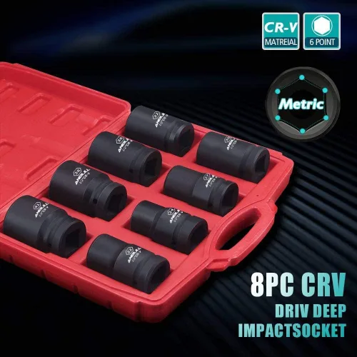 Anbull Juego de llaves de impacto jumbo de 1 pulgada, 9 piezas universales hexagonales profundas con estuche de almacenamiento resistente, tamaños