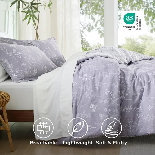 Miniatura 5 de Bedsure Juego de edredón de tamaño King, color lavanda, lindo, floral, regalo para mujer, 3 piezas, 1 suave edredón reversible con flores y 2 fundas