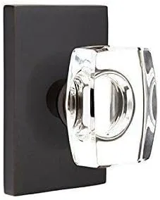 Miniatura 3 de Emtek Juego completo de simulación, roseta rectangular moderna, perilla de cristal Windsor moderna (latón satinado)
