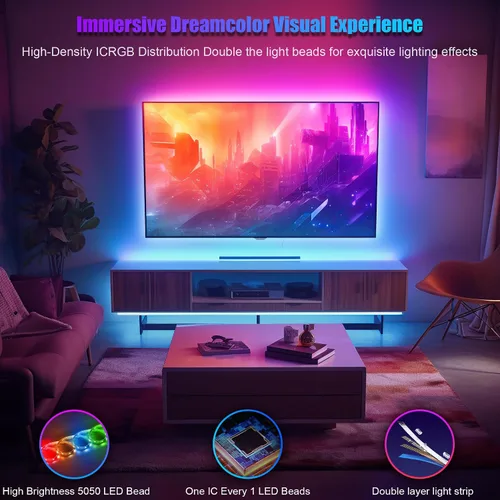 Miniatura 4 de PANTON VILLA Luces LED para televisores de 55 a 75 pulgadas, kit de retroiluminación LED ICRGB de 16.4 pies con aplicación y control remoto