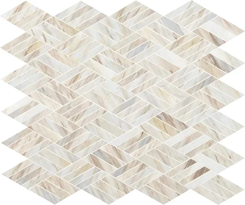 Miniatura 36 de MSI Bianco Dolomite Lynx 12 pulgadas x 12 pulgadas. Azulejo de pared de mosaico de mármol pulido montado en malla con patrón geométrico Bianco Lince