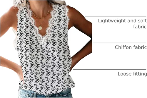 Miniatura 94 de VIISHOW - Camiseta sin mangas, sexy, con cuello en V y bordes de encaje para mujer, camisola de vestir, camisas de gasa, sin mangas, casuales