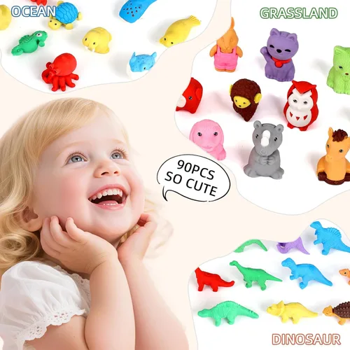Miniatura 7 de URSKYTOUS 90 piezas de borradores de animales a granel, lindas mascotas de escritorio, rompecabezas para niños, borradores de rompecabezas
