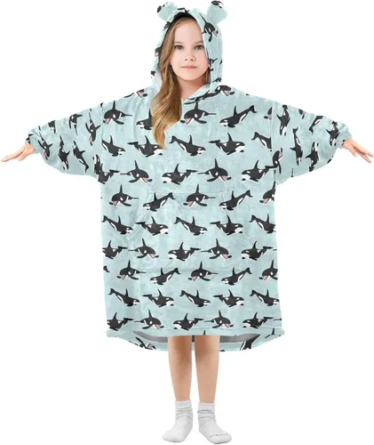 Miniatura 12 de Mantas portátiles para niños, sudadera con capucha tipo manta de gran tamaño, suave y cálida, regalos para niños, niñas y adolescentes de 3 a 14