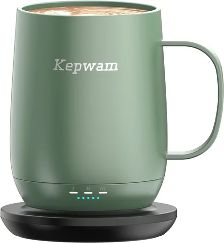 Miniatura 12 de Kepwam Taza de café autocalentable T2, taza de café con calefacción inteligente de 16 onzas, duración de la batería de 150 minutos, calentador