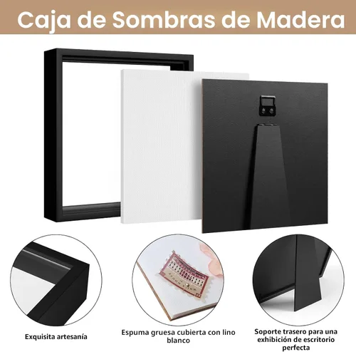 Miniatura 3 de Califortree 8x8 Caja Expositora con Marco de Sombra y Parte Trasera de Lino Suave - Incluye Alfileres, Caja Expositora para Recuerdos, Flores, Negro
