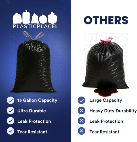 Miniatura 5 de Plasticplace Bolsas de basura extra altas con cordón de 13 galones Negro 1.2 mil, 24 pulgadas de ancho x 31 pulgadas de alto, 200