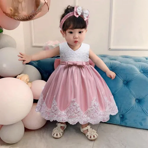 Miniatura 13 de Vestidos de encaje para concursos de niñas bebés de 0-2 años, vestido bordado para fiestas con diadema