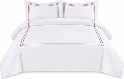 Miniatura 15 de BedDecor Lujoso juego de funda de edredón de algodón egipcio de 400 hilos, 1 pieza con hermoso bordado de 2 rayas