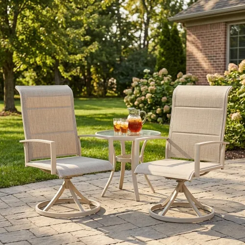Miniatura 17 de VICLLAX Juego de 2 sillas de comedor giratorias para patio, sillas de exterior de tela de malla de textileno acolchada con reposabrazos para porche