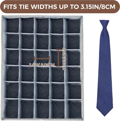 Miniatura 2 de PINGMIC Organizador Divisor de Calcetines Gris 1 Paquete con Tapa - Almacenamiento Plegable para Closet de 30 Celdas, Organizador de Corbatas