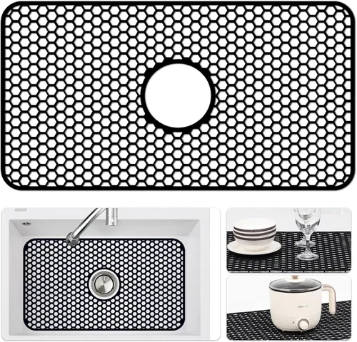 Miniatura 41 de Bestjing Tapete de silicona para fregadero - Protectores para fregadero de cocina con drenaje central, accesorio de rejilla de cocina de 26" x 14