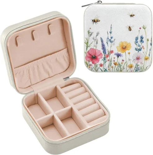 Miniatura 2 de QwThum Joyero de viaje organizador para mujeres, niñas y hombres, pequeña caja de almacenamiento portátil para joyas, aretes, anillos, collares